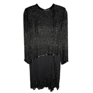 Vintage Fabrice Silhouette Black Sequin Beaded Silk Dress‎ Size 6